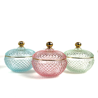 Pot à bonbons en verre rose clair décoratif unique, design antique multifonctionnel avec couvercles 500ml, pot à bougie en verre taillé GEO 600ml