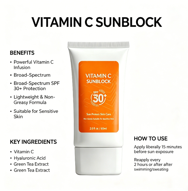 Summer Vitamin C UVA/UVB Cream Whitening UV Protection Moisturizing Wholesale Price 60ml Vitamin C Sunblock