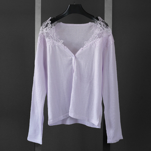 Nueva primavera verano <span class=keywords><strong>Mujer</strong></span> Casual cuello en V encaje botón suéter peso ligero cárdigan de punto para damas - Product Image 2