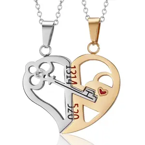 Fashion 2pcs/Set Stitching Best Friends Forever Couple Necklace Stainless Steel Broken Heart Cat Pendant Necklace Unisex Jewelry