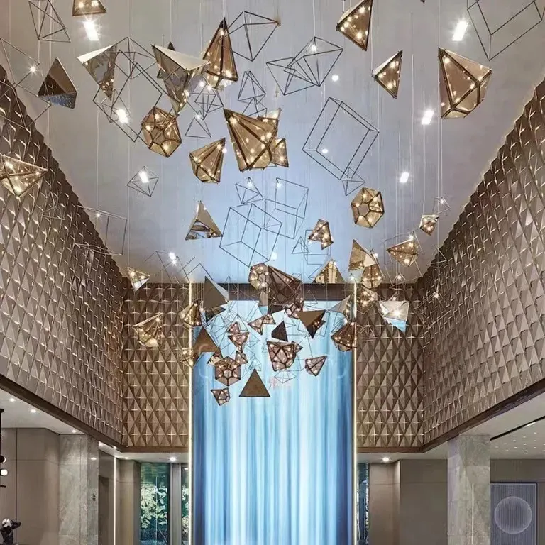쇼핑몰 상업용 기하학적 램프 그래픽 샹들리에 아트리움 호텔 로비 장식 램프