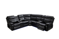 Canapé Sectionnel d'Angle en Cuir, Électrique et Inclinable, avec Haut-Parleur et Bande LED, Meuble de Salon ou Cinéma Maison