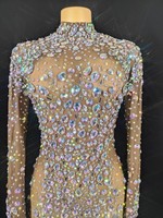 Robe de dîner à manches longues Robe formelle d'anniversaire en strass Robe courte de boîte de nuit Robe de soirée élégante pour femme Robes de soirée