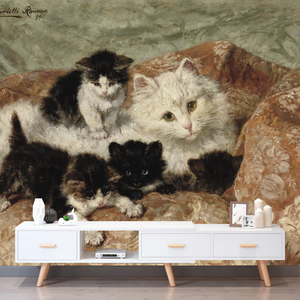 ลอกและติด3D วอลล์เปเปอร์ภาพจิตรกรรมฝาผนังสัตว์<span class=keywords><strong>แมว</strong></span>ที่กำหนดเองสำหรับผนังห้องนอน - Product Image 1