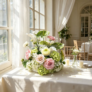 Centres de table suspendus en soie rose, blanc, vert, rose, hydrangea, et lys artificiels pour la décoration de table de mariage - Product Image 5