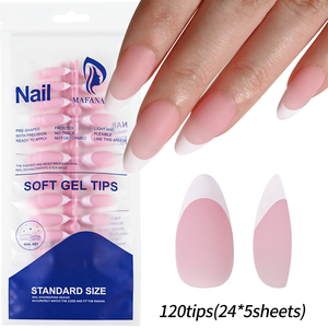 120 pièces <span class=keywords><strong>blanc</strong></span> rose mat amande presse sur ongles français givré doux Gel ongles conseils portable faux ongles cercueil/ovale faux conseils - Product Image 2