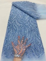 Tissu en dentelle à sequins brillants NI.AI, tissu en dentelle perlée pour robe de mariée, tissu en dentelle perlée pour robe