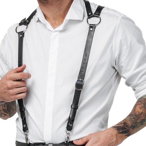 Arnés de cuero sintético negro para hombre con tirantes, correa de hombro, arnés de pecho y cinturón de cadena ajustable, estilo punk <span class=keywords><strong>gay</strong></span> para discoteca/disfraz - Product Image 5