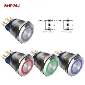 ONPOW 22mm RGB LED Anti-vandal Push Button Tri-color LED GQ22-11E/RGB/S,IP65 waterproof,CE, RoHS)