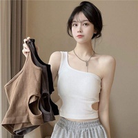 Débardeur Femme Épaule Unique Taille Haute Style Doux et Tendance pour Jeunes Filles