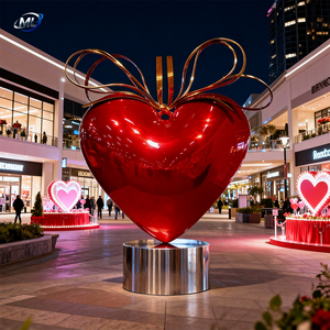 Sculpture de cœur en acier inoxydable plaqué or, nœud poli, thème amour, décoration pour la Saint-Valentin - Product Image 2