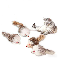 Jouet pour chat en vraie fourrure de lapin bicolore à poils longs, en forme de petite souris, avec pierre sonore et jouets sonores