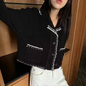 Hàn Quốc Tops Chic tương phản phụ nữ áo khoác dệt kim Cardigan Thiết kế quần áo của phụ nữ áo khoác cho phụ nữ