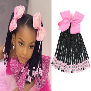 Extensions de cheveux synthétiques pour enfants de 9 pouces avec perles et tresses, postiches avec nœuds, protection facile pour <span class=keywords><strong>coiffure</strong></span>. - Product Image 1