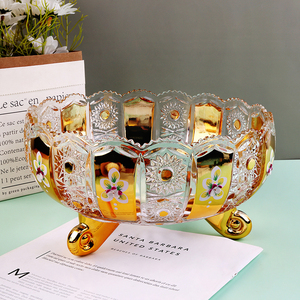 यूरोपीय प्रकाश लक्जरी सोना मढ़वाया सूरज फूल लहर फीता बड़ा फल बाल्टी टेबल decal फल की थाली राहत नक्काशीदार तिपाई एकमात्र - Product Image 2