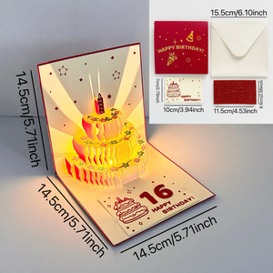 Carte de vœux 3D faite main brillante avec poudre dorée, motif dessin animé, petite et fraîche, invitation unique en papier pour gâteau, pour anniversaires et remerciements - Product Image 6