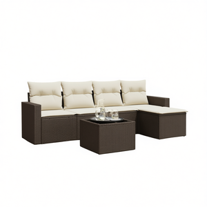 Conjunto de Sofás Modulares para Jardín, Ratán Sintético Marrón, Muebles de Exterior, Diseño Contemporáneo y Cómodo para Uso en Jardín - Product Image 1