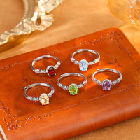 Bague ajustable en argent S925 avec pierres précieuses naturelles : Améthyste, Rubis, Topaze, Péridot, Grenat, Cristal pour Femme
