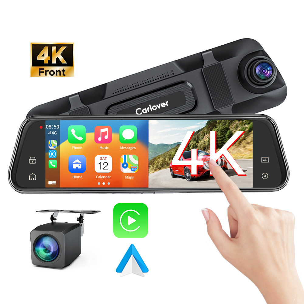 Carlover AI Dashcam 4K Carplay Screen 10 Inch Mirror Link Reverse View CarPlay & Android Auto 4K Dash Camera For Car Recording