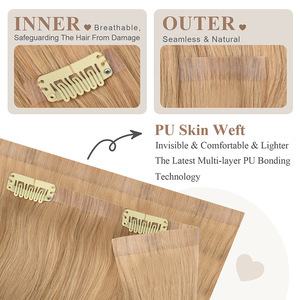 Extensiones de Cabello Humano 100% Real con Clip, Sin Costuras, al por Mayor # Extensiones de Cabello Lacio Rubio Ceniza Dorado de 18 Pulgadas con Clip Invisible - Product Image 3