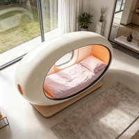 Capsule spatiale pour dormir avec fenêtre de visualisation, coque en fibre de verre blanc brillant pour la sieste et la relaxation à domicile en intérieur