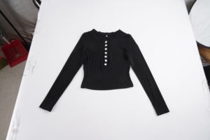 Top de Manga Larga con Cuello Redondo y Botones Metálicos en la Parte Delantera, Ajustado a la Cintura, Estilo Sexy y Versátil para Primavera/Otoño - Product Image 6