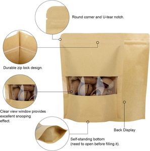 Nâu Ziplock kraft và giấy thủ công trắng đứng lên túi bao bì thực phẩm túi dây kéo có cửa sổ cho trà kẹo - Product Image 2