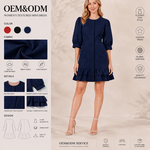 Abito Mini Jacquard Personalizzato da Donna 240GSM, Collo Tondo, Vestibilità <span class=keywords><strong>Oversize</strong></span>, Orlo Svasato, Elegante, Business Casual, Modesto, OEM - Product Image 1