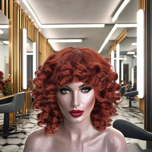 14 ''tự nhiên vai-chiều dài tổng hợp cho Ombre tóc giả với kinky Curl phong cách glueless bangs đen cho phụ nữ - Product Image 3