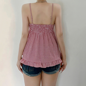 Camiseta de Tirantes Finos con Cintura Alta, Diseño Gótico a Cuadros en Contraste, Transpirable, con Encaje, para Mujer, Nueva Colección Verano 2026 - Product Image 6