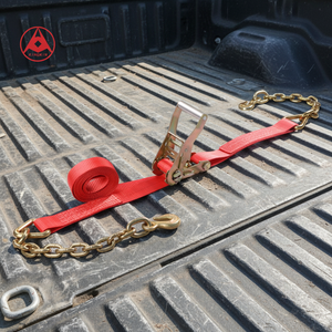 工場直送 工業用貨物 2インチ 30フィート ラチェット式タイダウンストラップ チェーンアンカー付き - Product Image 1