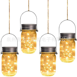 Solar Mason Jar <b>Light</b> Glass Fairy Design <b>LED</b> Outdoor Hanging Garden Lamp IP54 Portable - Product Image 5