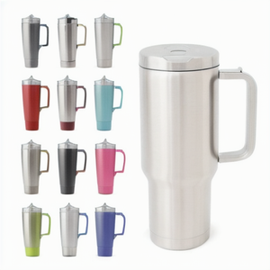 Mug d'aventure 40 oz en acier inoxydable isotherme, gobelet de voyage de luxe avec paille, tasse en céramique sous vide à motif diamant, poignée Bling Bling! - Product Image 1