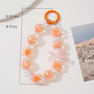 Porte-clés Kawaii en perles acryliques AB, dragonne anti-perte pour téléphone, avec nœud mignon et fleur, cordon de poignet coloré pour filles - Product Image 4
