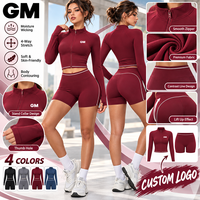 Ensemble de vêtements de sport GM Premium, veste zippée à col montant en tissu extensible doux avec panneaux contrastés, coupe-vent, pour la course à pied, l'entraînement et le Pilates, pour femmes