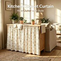 Rideau occultant moderne en mélange de lin à imprimé floral, isolant, en tissu doux, multi-usage, pour étagère, armoire, cuisine et buanderie