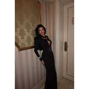 Black Hattie Formal A-Line <b>Dress</b> <b>High</b> Empire <b>Waist</b> Sequined Beaded Embroidered Winter Prom Party Floor-Length Available XS XL - Product Image 2