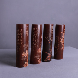 Chen Xiaolou Old Coal Bamboo Tea Set Hand Carved Plum Blossom Orchid Bamboo Chrysanthemum Chinese Style Collectible Decor - Product Image 1