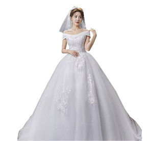 S0292X New Bride Tail Petite One Shoulder French Style Simple Main Yarn Temperament Dream Wedding Dress - Product Image 4