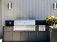 Meubles de cuisine d'extérieur modernes JINGSHUN, armoires de jardin étanches, meubles résistants aux intempéries en MDF, faible teneur en COV, vente en gros