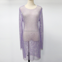 Robe élégante en maille scintillante avec diamants Robe de club sexy en résille à manches évasées pour femmes avec strass