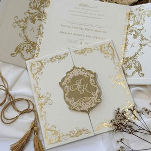 Elegante Juego de Invitaciones de Boda Impresas en Letterpress con Papel Artístico Repujado, Pedido al por Mayor - Product Image 1