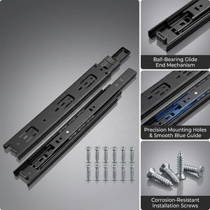 Herrajes Meilong: Corredera telescópica de 3 pliegues con rodamientos de bolas para cajones / Corredera de cajón con bloqueo / Guía deslizante - Product Image 5