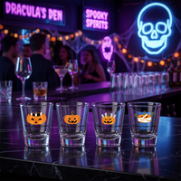 Ensemble de verres à shot en verre transparent à base épaisse, thème Halloween festif, motif citrouille, 1,5 oz, pour Tequila et Vodka