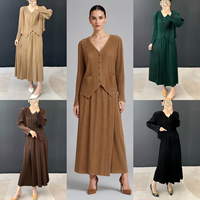 Ensemble Cardigan Plissé et Jupe Longue Femme Style Miyake Plissé Deux Pièces Col V Ourlet Asymétrique Tenues Vente en Gros Boutique Nouveauté