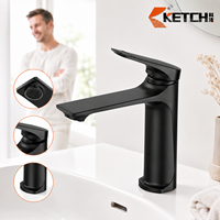Robinet de lavabo moderne minimaliste à levier unique, corps conique, bec plat, aérateur, en acier inoxydable chromé poli