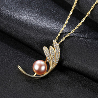 Collier en argent sterling S925 avec pendentif feuille et perle d'eau douce de 9-9,5 mm, vente en gros pour l'exportation, cadeau