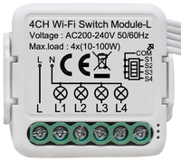 Modulo Interruttore Luce Smart WiFi a 4 Gang, Controllo a 2 Vie, 10A 240V, Compatibile Tuya Smart e Smart Life, Nessun Neutro Richiesto