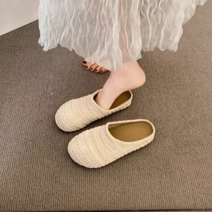 2025 New Style <b>Half</b> Slippers Women Retro Summer Outer Wear Beach Sandals Leather Lining Home Soft Bottom Shoes - Product Image 1