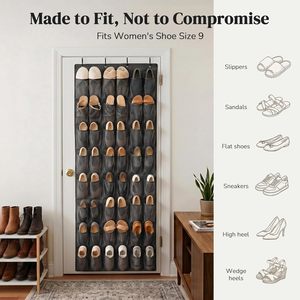 48 Pocket Over The Door Shoe Organizer Large Mesh Hanging <b>Rack</b> For Sneakers <b>Storage</b> 6 Column Heavy Duty - Product Image 6